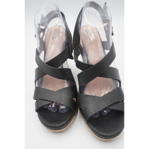 Vince Camuto Black Crisscross Straps Espadrille Trim Platform Wedge Sandals Sz 9 - Picture 9 of 16